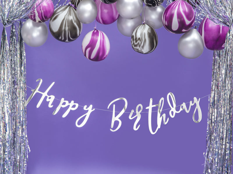 Party Deco - שלט Happy Birthday, silver, 16.5x62cm - תמונה 5