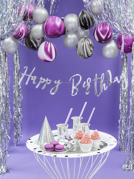 Party Deco - שלט Happy Birthday, silver, 16.5x62cm - תמונה 6