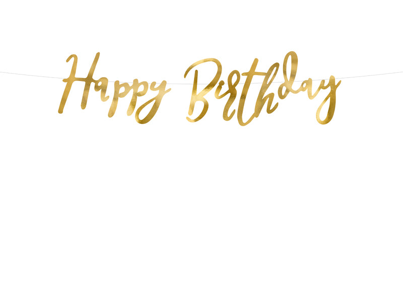 Party Deco - שלט Happy Birthday, gold, 16.5x62cm
