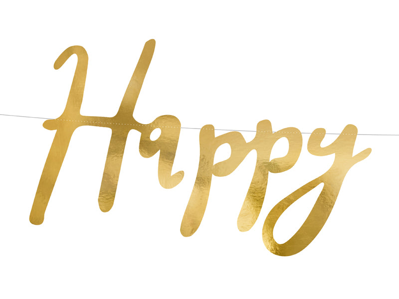 Party Deco - שלט Happy Birthday, gold, 16.5x62cm - תמונה 2