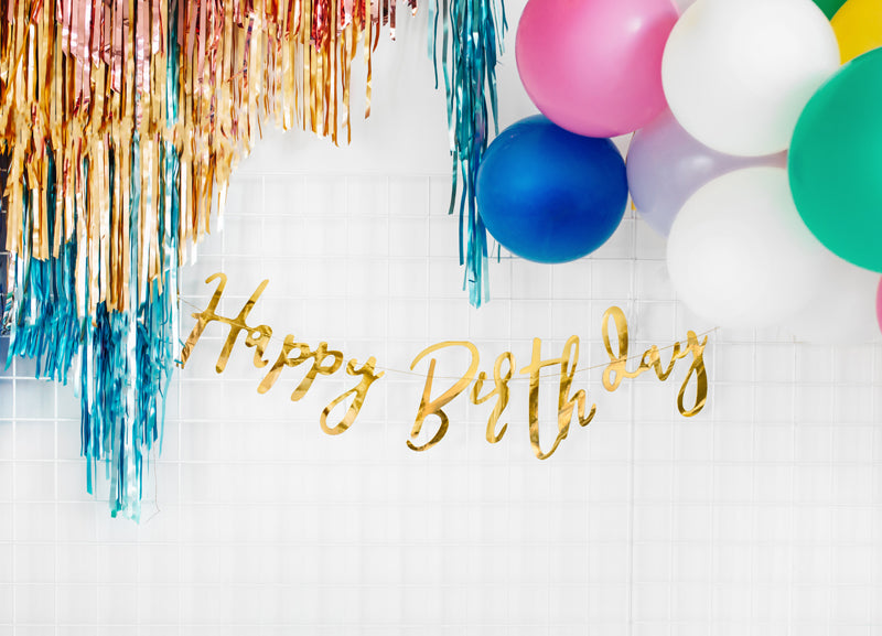 Party Deco - שלט Happy Birthday, gold, 16.5x62cm - תמונה 4