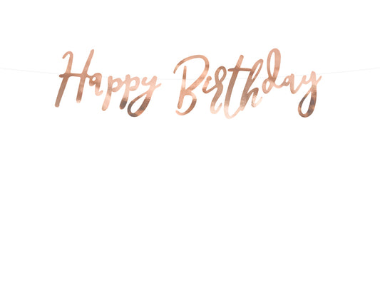Party Deco - שלט Happy Birthday, rose gold, 16.5x62cm