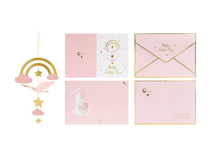 Party Deco - כרטיס עם תליון Stork, light pink, 14x20 cm - תמונה 2