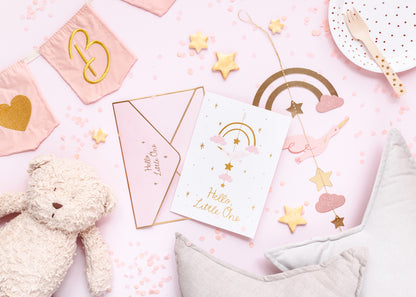 Party Deco - כרטיס עם תליון Stork, light pink, 14x20 cm - תמונה 4
