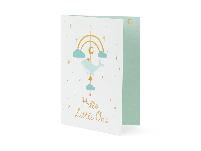 Party Deco - כרטיס עם תליון Whale, light tiffany blue, 14x20 cm