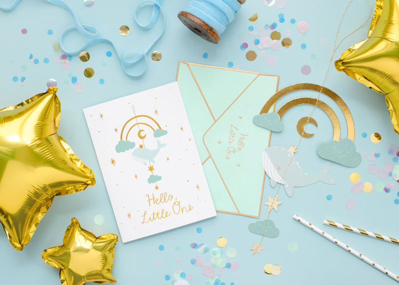 Party Deco - כרטיס עם תליון Whale, light tiffany blue, 14x20 cm - תמונה 4