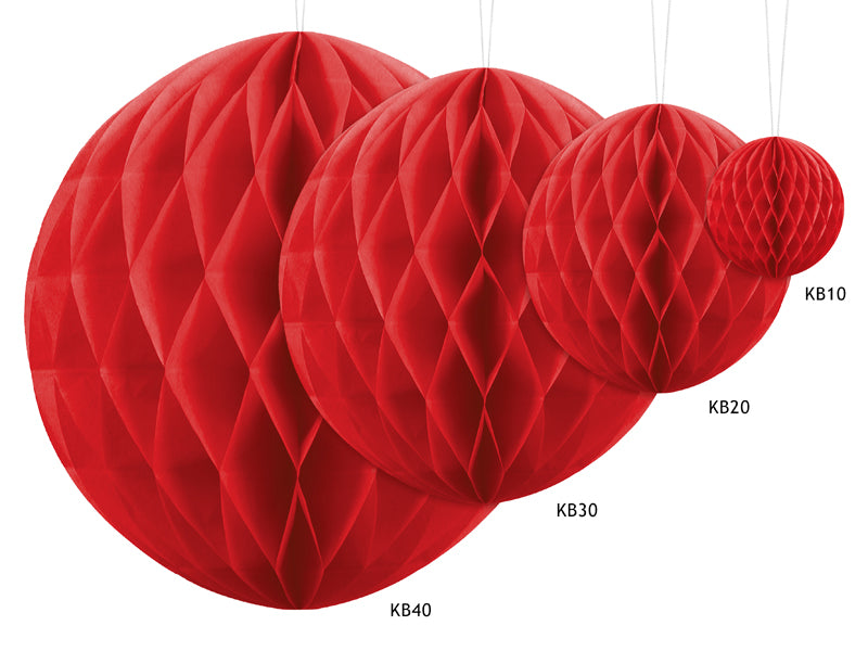 Party Deco - Honeycomb Ball, red, 40cm - תמונה 2