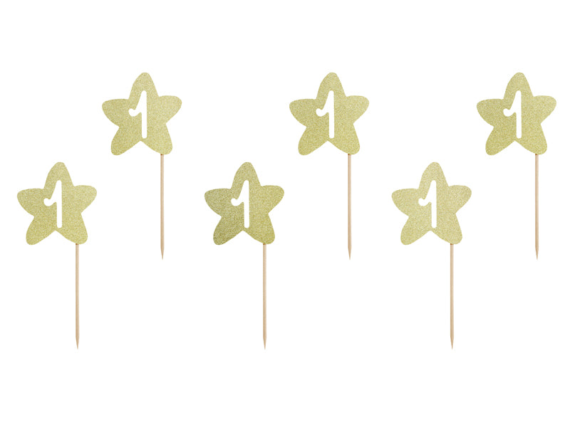 Party Deco - Cupקישוט עוגה 1st Birthday, gold: 1pkt/6pc.