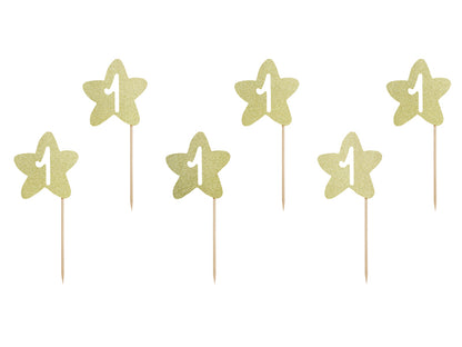 Party Deco - Cupקישוט עוגה 1st Birthday, gold: 1pkt/6pc.