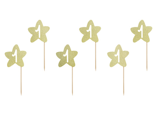 Party Deco - Cupקישוט עוגה 1st Birthday, gold: 1pkt/6pc.