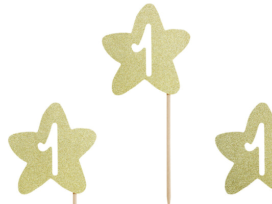 Party Deco - Cupקישוט עוגה 1st Birthday, gold: 1pkt/6pc. - תמונה 2