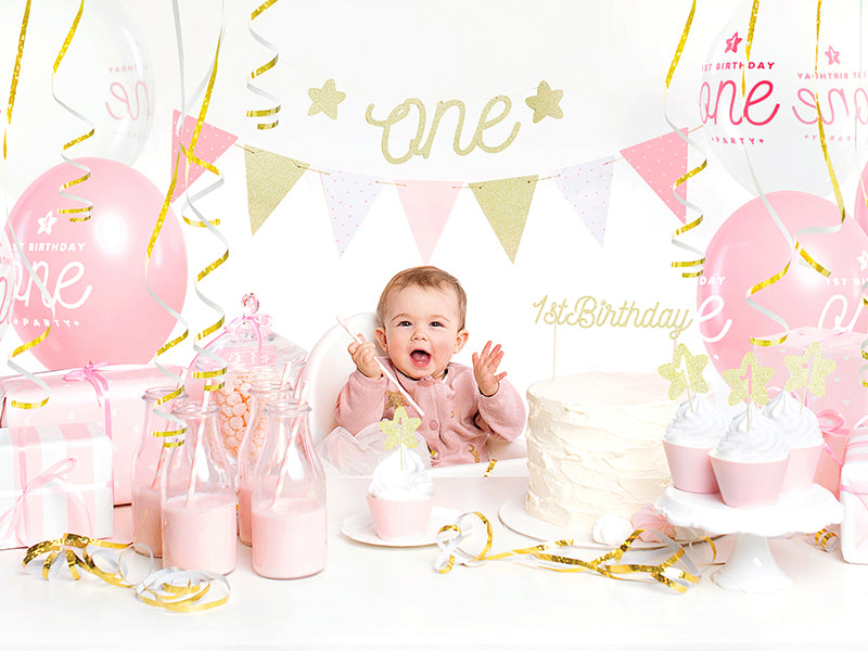 Party Deco - Cupקישוט עוגה 1st Birthday, gold: 1pkt/6pc. - תמונה 3