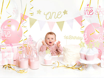 Party Deco - Cupקישוט עוגה 1st Birthday, gold: 1pkt/6pc. - תמונה 3