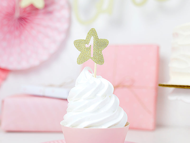 Party Deco - Cupקישוט עוגה 1st Birthday, gold: 1pkt/6pc. - תמונה 4