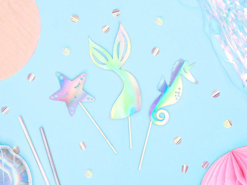 Party Deco - קישוט עוגה Mermaid, iridescent, 24.5cm: 1pkt/3pc. - תמונה 7