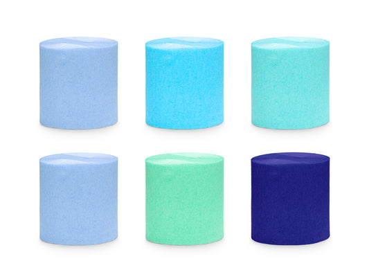 Party Deco - Crepe Paper 5cm/10m, set of 6 pcs., blue-green mix
