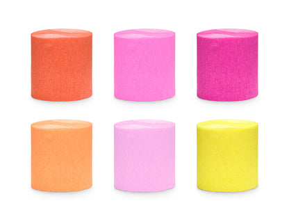 Party Deco - Crepe Paper 5cm/10m, set of 6 pcs., summer colors mix