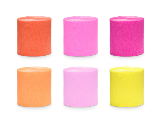 Party Deco - Crepe Paper 5cm/10m, set of 6 pcs., summer colors mix