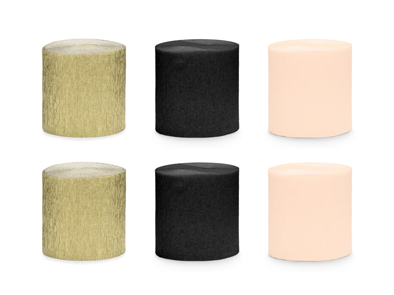 Party Deco - Crepe 5cm/10m, set of 6, black- gold mix