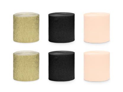 Party Deco - Crepe 5cm/10m, set of 6, black- gold mix