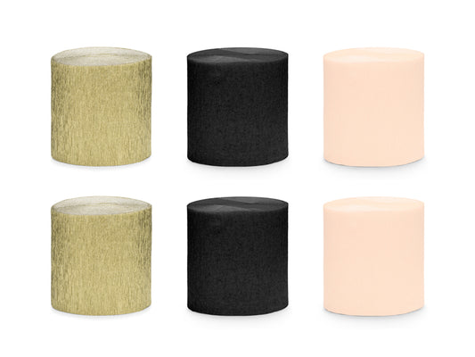 Party Deco - Crepe 5cm/10m, set of 6, black- gold mix