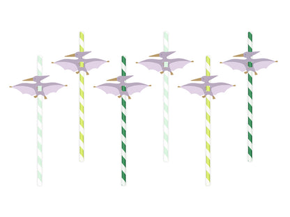 Party Deco - Straws Pterodactyl, 19.5 cm, mix: 1pkt/6pc.