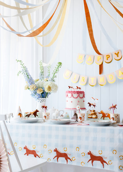 Party Deco - Paper מפת שולחן Checkered with Horses, mix, 180x120 cm - תמונה 2