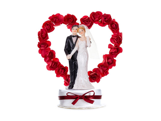 Party Deco - קישוט עוגה Newly-weds, white and deep red, 16cm