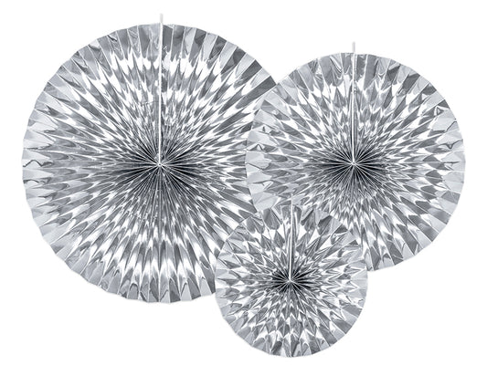 Party Deco - Decorative Rosettes, silver: 1pkt/3pc.