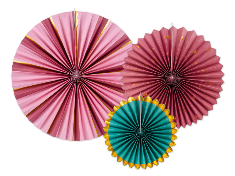 Party Deco - Decorative Rosettes, burgundy, 26-43 cm: 1pkt/3pc.