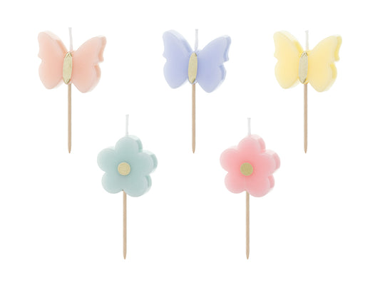 Party Deco - נרות יום הולדת Butterflies, 3.5 cm, mix: 1pkt/5pc.