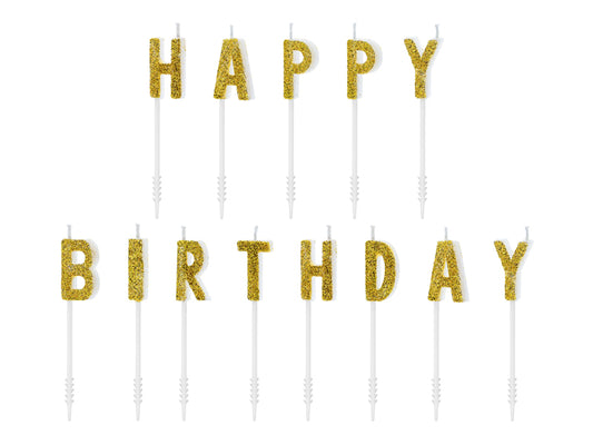 Party Deco - נרות יום הולדת Happy Birthday, gold, 2.5cm: 1pkt/13pc.
