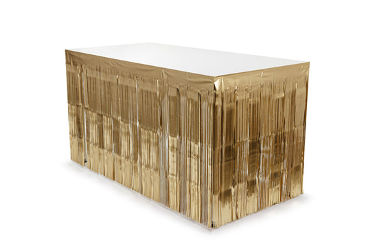 Party Deco - Fringe table skirt, luxury gold, 300x80cm