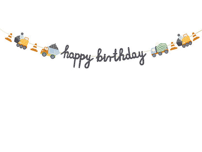 באנר Happy Birthday כלי רכב בנייה