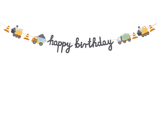 באנר Happy Birthday כלי רכב בנייה