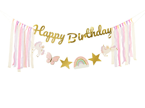PartyDeco - באנר Happy Birthday חד-קרן 230 ס"מ