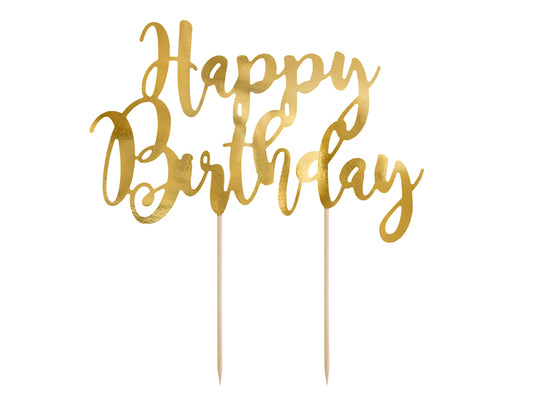 PartyDeco - קישוט עוגה Happy Birthday זהב