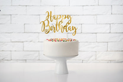 PartyDeco - קישוט עוגה Happy Birthday זהב