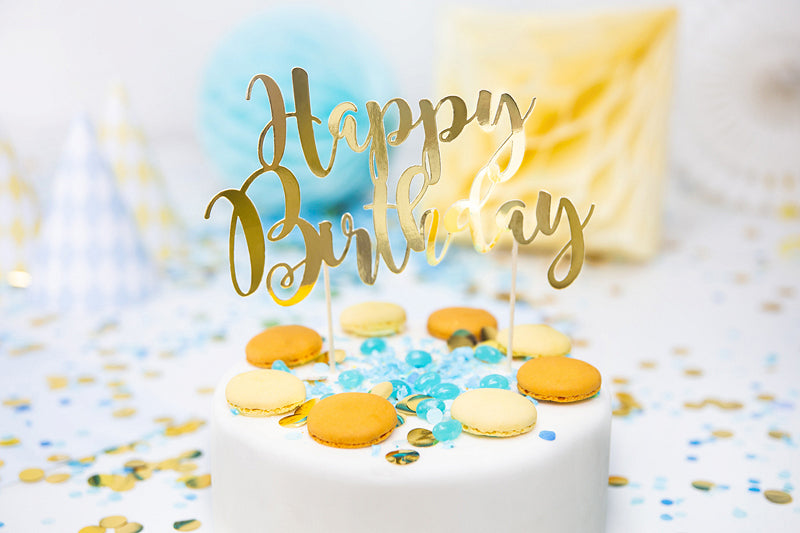 PartyDeco - קישוט עוגה Happy Birthday זהב