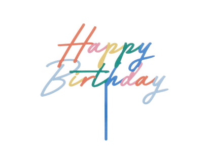 PartyDeco - קישוט עוגה אקריליק Happy Birthday מיקס