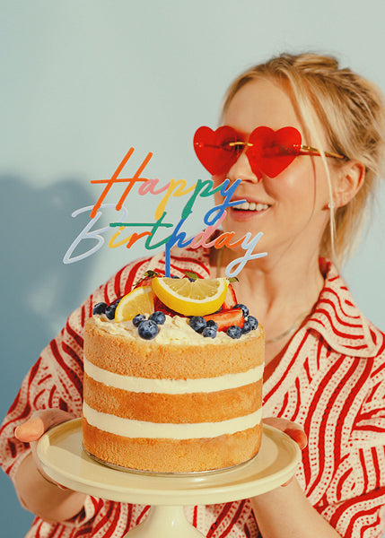 PartyDeco - קישוט עוגה אקריליק Happy Birthday מיקס