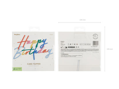 PartyDeco - קישוט עוגה אקריליק Happy Birthday מיקס
