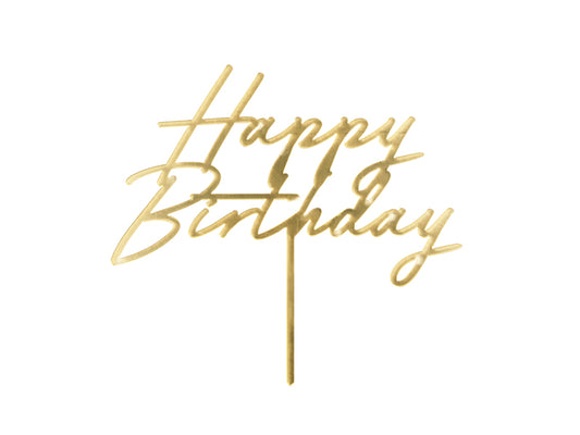 PartyDeco - קישוט עוגה אקריליק Happy Birthday זהב