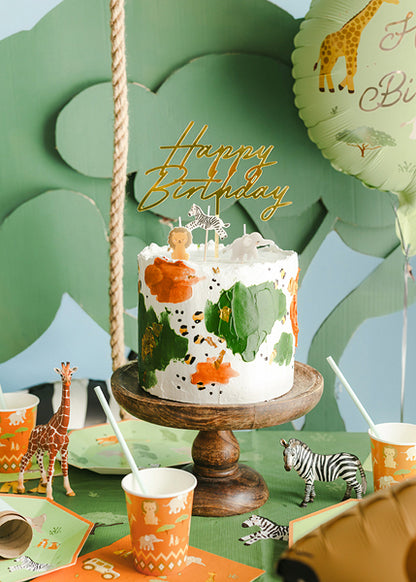 PartyDeco - קישוט עוגה אקריליק Happy Birthday זהב
