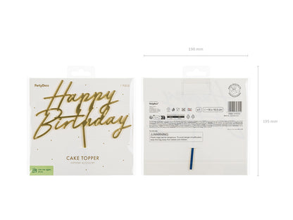 PartyDeco - קישוט עוגה אקריליק Happy Birthday זהב