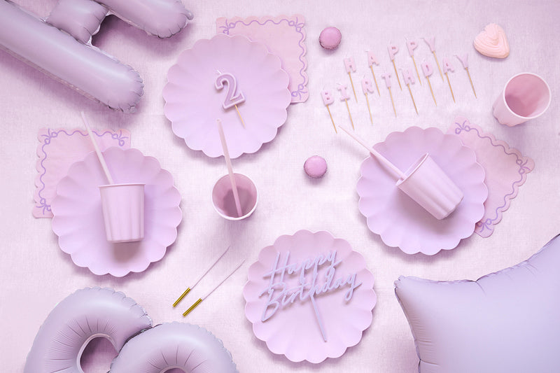 PartyDeco - נרות יום הולדת חלקים סגול 14 ס"מ