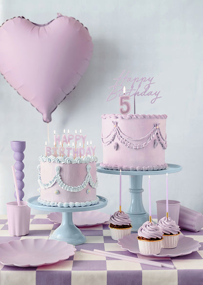 PartyDeco - נרות יום הולדת חלקים סגול 14 ס"מ