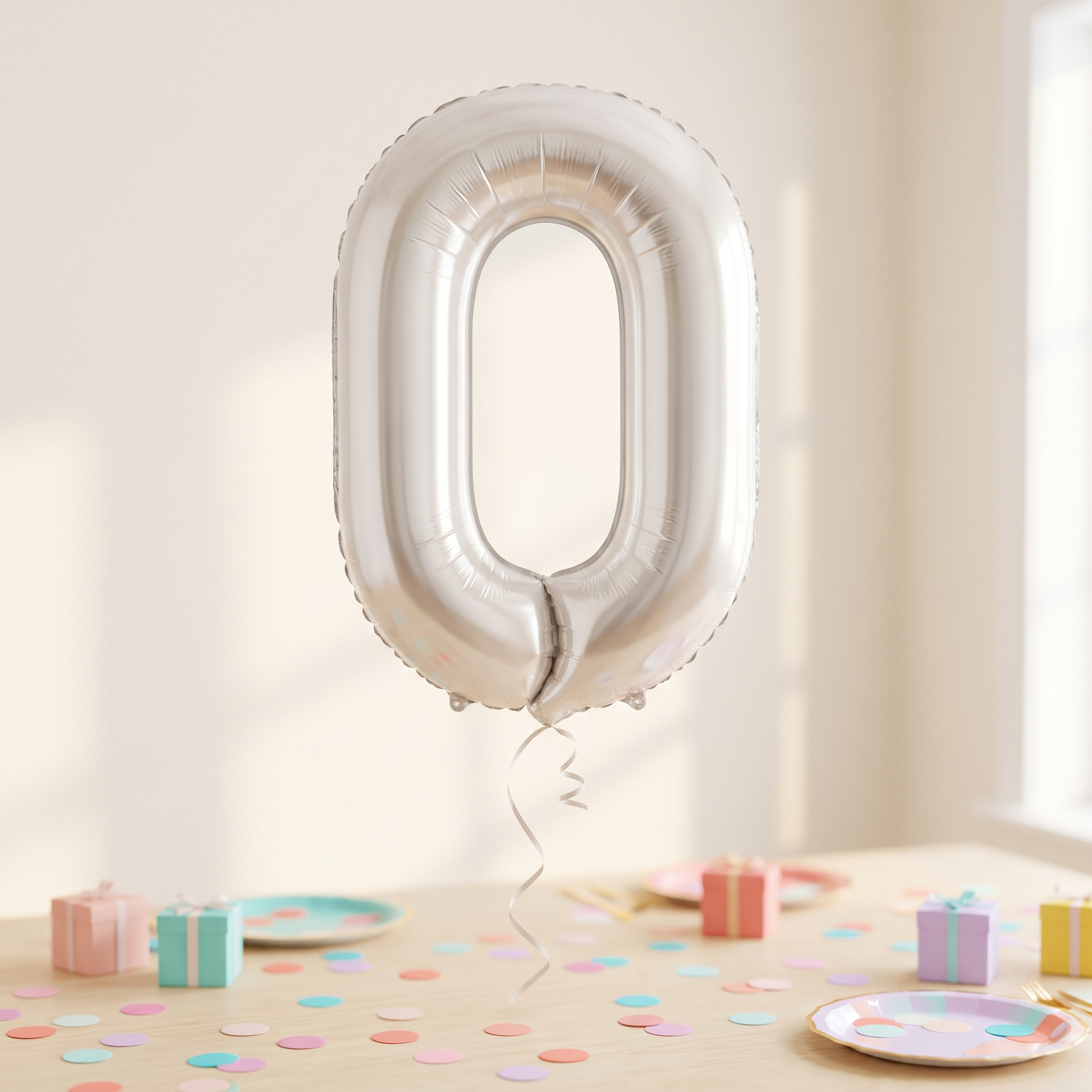 בלון ספרה 0 לבן חול כרום 34"