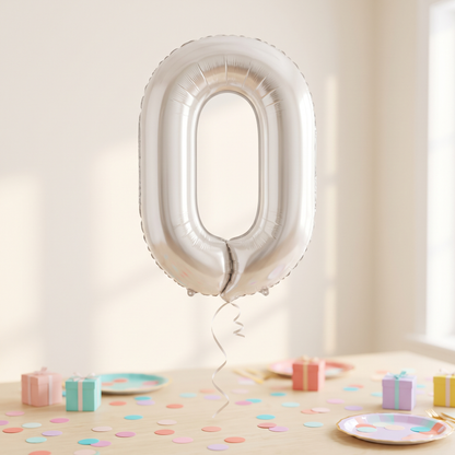 בלון ספרה 0 לבן חול כרום 34"