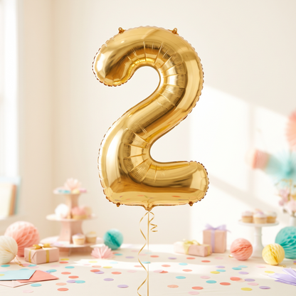 בלון ספרה 2 זהב כרום 34"